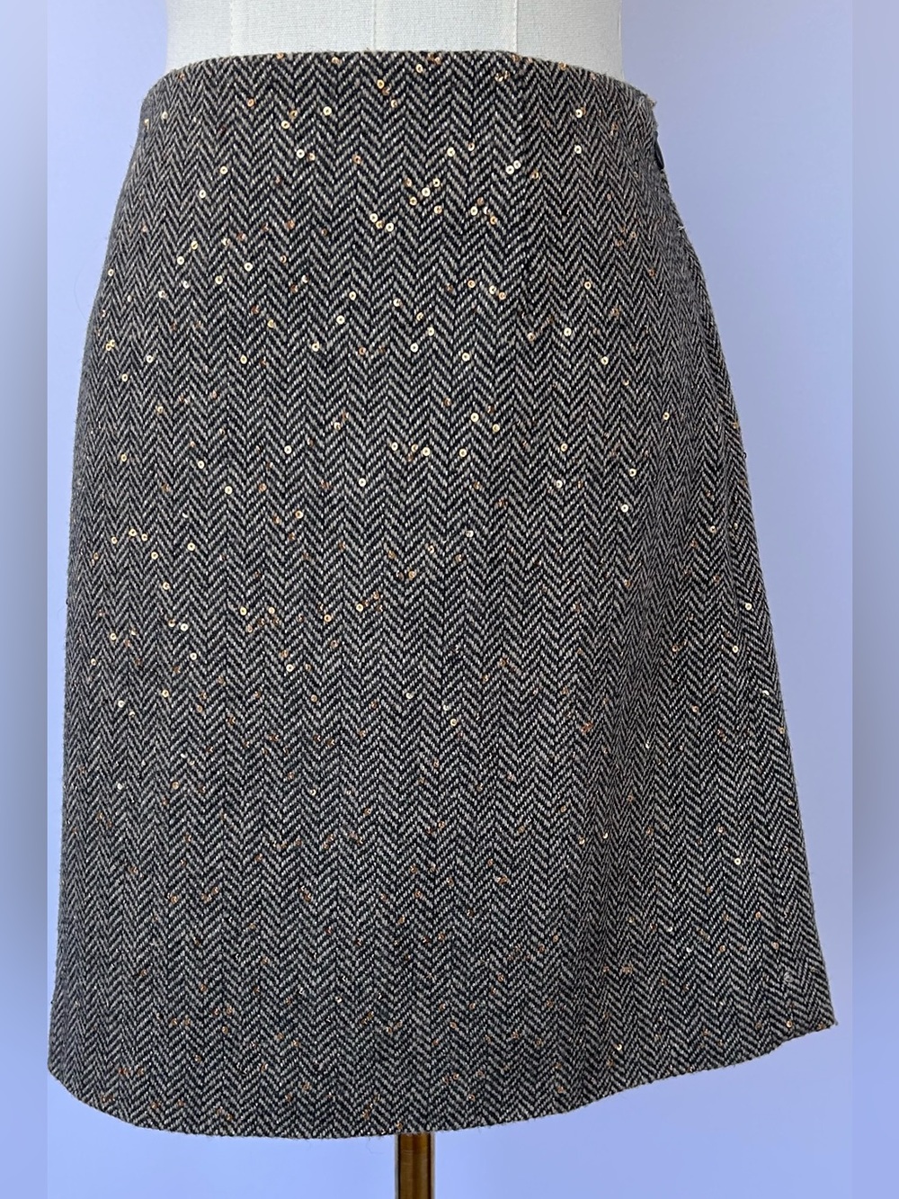 Loft Women’s Herringbone Tweed Wool Skirt with Sprinkled Sequins Size 10
